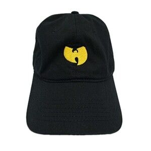 Wu Tang Clan Hat Embroidered Gold Logo Black Yellow Leather Strapback Cap Retro